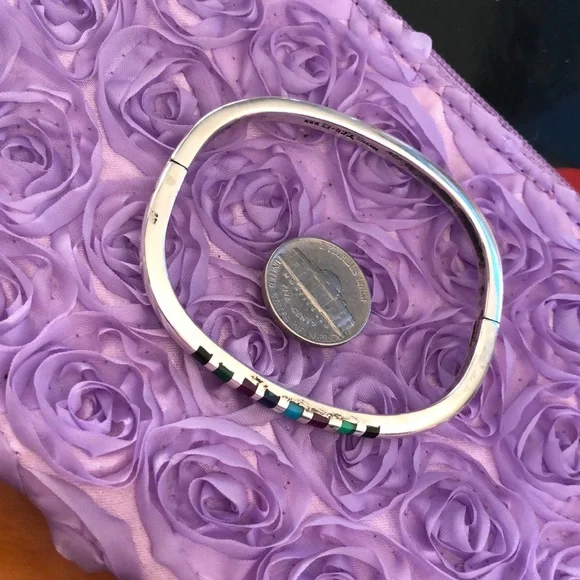 Sterling silver multicolor stone inlay bangle - Picture 2 of 6